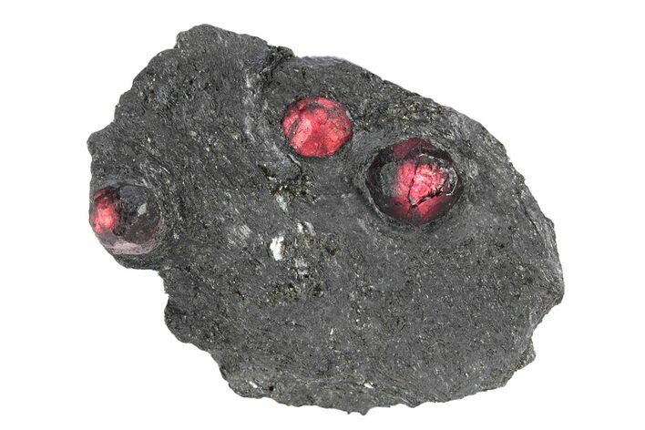 Plate of Three Red Embers Garnets in Graphite - Massachusetts #301099